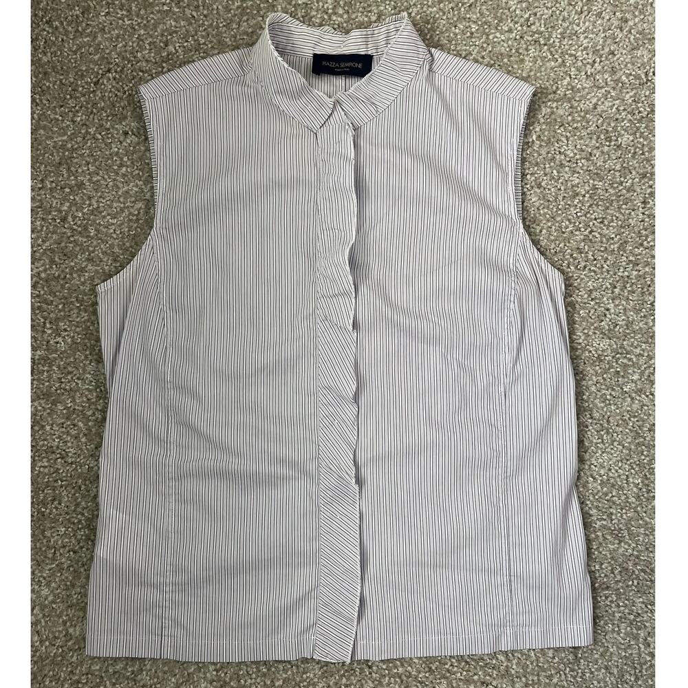Piazza Sempione Sleeveless Cotton Button Down Top Italy Office Collar Size 44